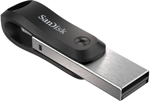 SanDisk - iXpand 256GB USB 3.0, Apple Lightning Flash Drive with Hardware Encryption - Black/Silver