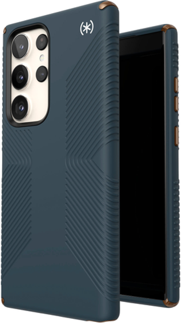 Speck - Presidio Grip 2 Antimicrobial Slim Case for Samsung Galaxy S23 Ultra - Charcoal Grey/Cool Bronze/White