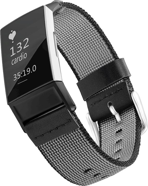 WITHit - Nylon Band for Fitbit Charge 3 - Black Nylon