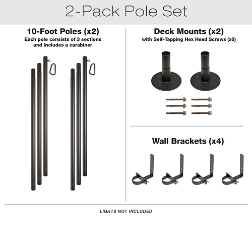 Excello Global Products - Prem String Lt Poles - 2 Pk, 10 ft – Deck Mount