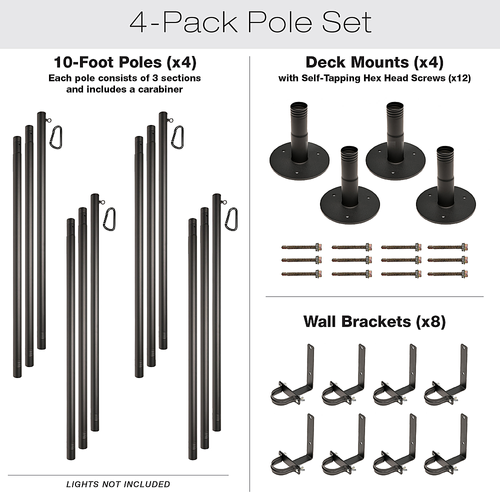 Excello Global Products - Prem String Lt Poles - 4 Pk, 10 ft – Deck Mount