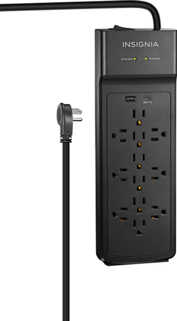 Insignia™ - 12-Outlet/2-USB 3,600 Joules Surge Protector Strip - Black