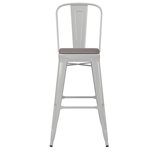 Flash Furniture - Kai All-Weather Commercial Bar Stool with Removable Back/Poly Seat - White/Gray