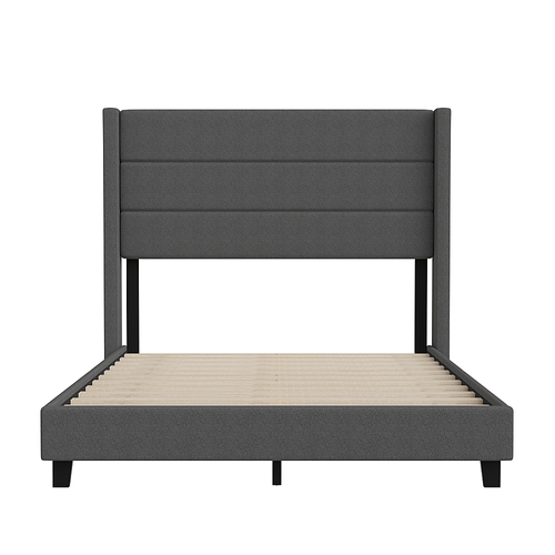 Flash Furniture - Hollis Full Size Upholstered Platform Bed with Wingback Headboard-Charcoal Faux Linen - Charcoal