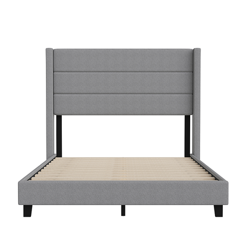 Flash Furniture - Hollis Full Size Upholstered Platform Bed with Wingback Headboard-Gray Faux Linen - Gray