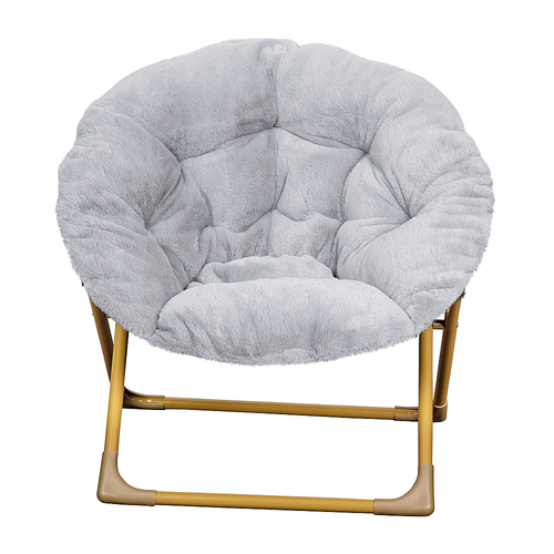 Flash Furniture - Gwen Kids Folding Faux Fur Saucer Chair for Playroom or Bedroom - Gray/Soft Gold