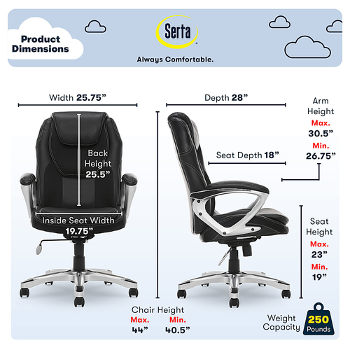 Serta - Amplify Work or Play Ergonomic High-Back Faux Leather Swivel Executive Chair with Mesh Accents - Black