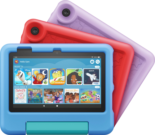 Amazon - Fire 7 Kids Ages 3-7 (2022) 7" tablet with Kid-Proof Case Wi-Fi 16 GB - Blue