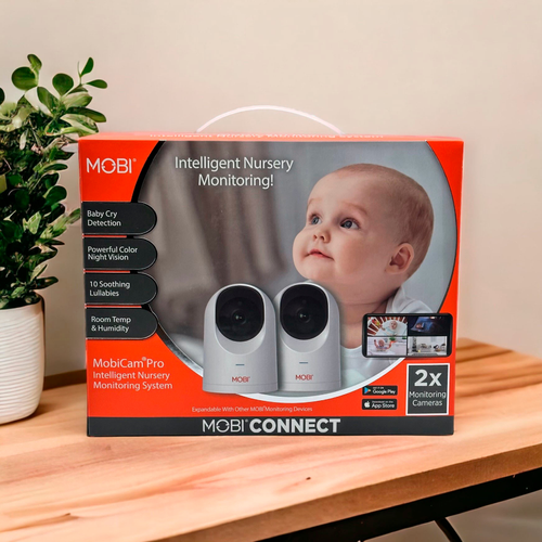 MOBI - Cam Pro Baby & Nursery Monitoring System with Night Vision, and Temperature and Humidity Sensor - 2 Pack - White