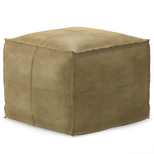 Simpli Home - Sheffield Square Pouf - Distressed Sandcastle