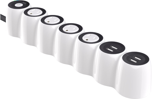 360 Electrical - PowerCurve24, 4 Rotating Outlets/4 USB-A 1080 Joules Surge Protector - White