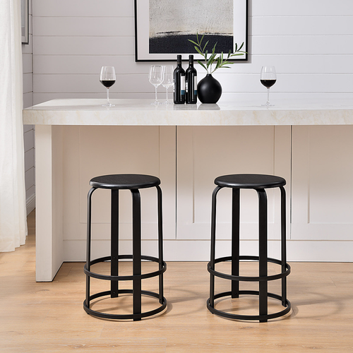 Walker Edison - Modern Industrial Round Kitchen Stool - Black