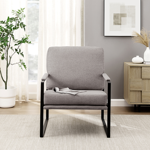 Walker Edison - Modern Metal-Arm Accent Chair - Mushroom