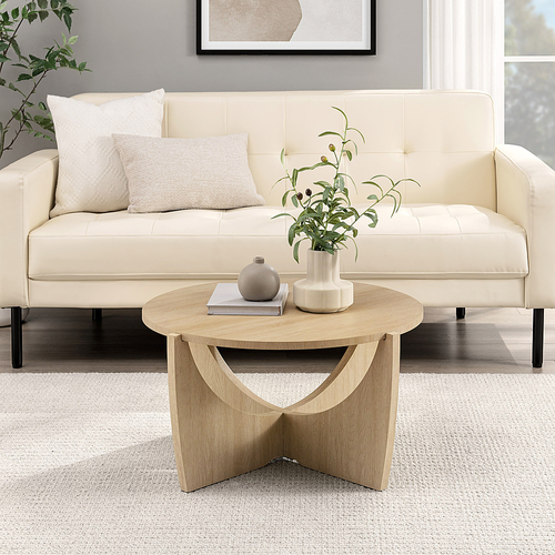 Walker Edison - Contemporary 28" Arch-Base Round Coffee Table - Coastal Oak