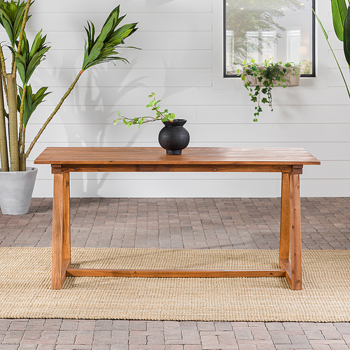 Walker Edison - Modern Solid Wood Slatted Outdoor Dining Table - Brown