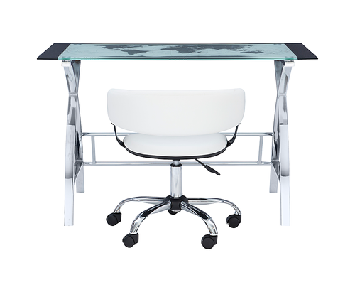 Linon Home Décor - Walton Map Printed Glass Desk Set With White Faux Leather Gas Lift Chair - White & Chrome