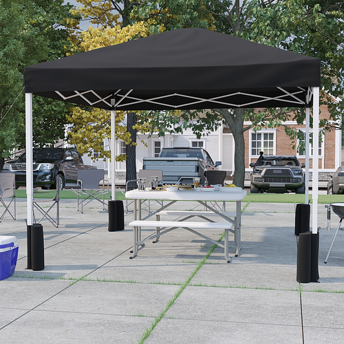 Flash Furniture - Harris 10'x10' Black Pop Up Straight Leg Canopy Tent With Sandbags and Wheeled Case - Black