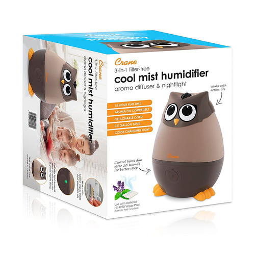 CRANE - Mini Owl - Cool Mist Humidifier, 0.5 Gal. - Brown