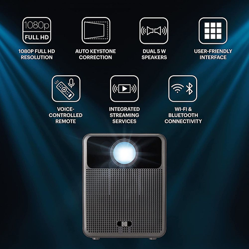 Kodak - FLIK HD10 Smart Projector, 1080p Bluetooth & Wifi Projector with Android TV & Built-In 5W Speakers - Black