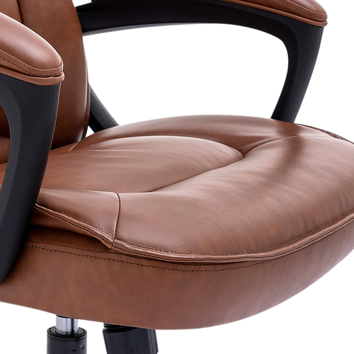 Serta - Hannah Upholstered Executive Office Chair with Headrest Pillow - Smooth Bonded Leather - Cognac