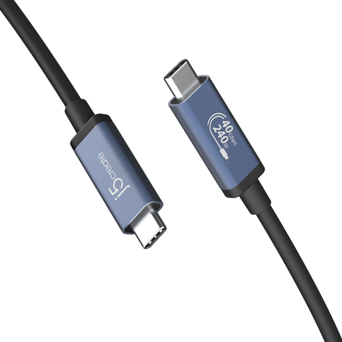 j5create - 240W Full-Featured USB-C Cable (USB4 Gen 3) - Black/Grey