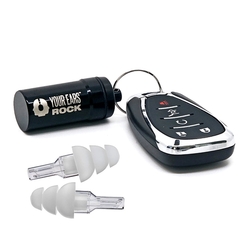 3M - High Fidelity Earplugs with Black Laser-engraved keychain container - Clear