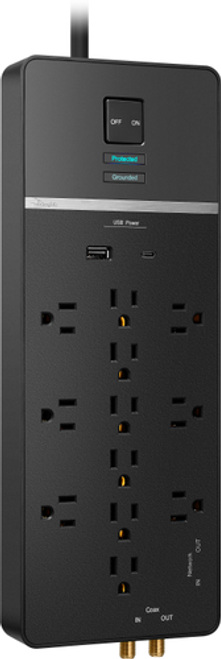 Rocketfish™ - 12-Outlet/1-USB-C/1-USB 4,680 Joules Surge Protector - Black