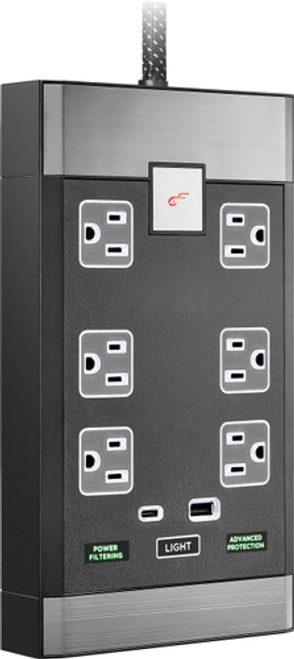 Rocketfish™ - 6-Outlet Strip Premium/1-USB-C/1-USB 2,880 Joules Surge Protector - Black