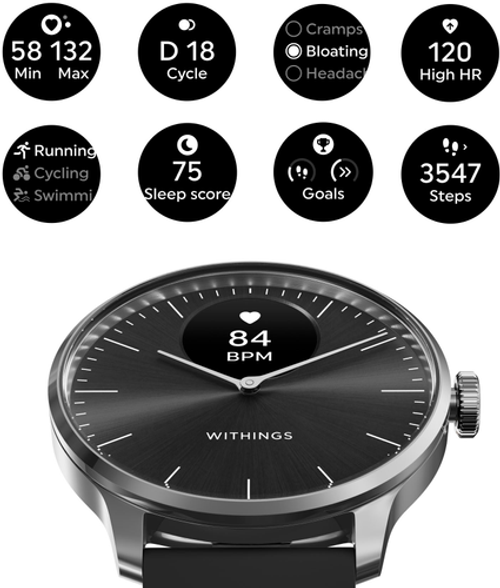 Withings - ScanWatch Light -  Daily Health Hybrid Smartwatch - 37mm - Black/Silver