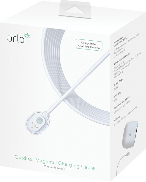 Arlo - 25' Outdoor Magnetic Charging Cable for Arlo Ultra and Pro 3 Security Cameras - White