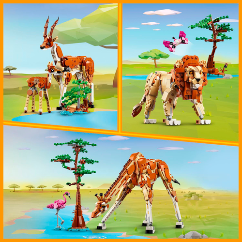 LEGO - Creator 3 in 1 Wild Safari Animals Set, Giraffe, Gazelles or Lion Toy 31150