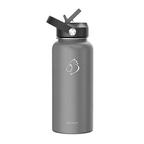 Buzio - 32oz Insulated Water Bottle with Straw Lid and Spout Lid - Gray