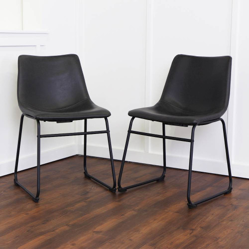 Walker Edison - Industrial Faux Leather Dining Chairs (Set of 2) - Black