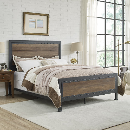 Walker Edison - Rustic Industrial Queen-Size Standard Bed - Rustic Oak