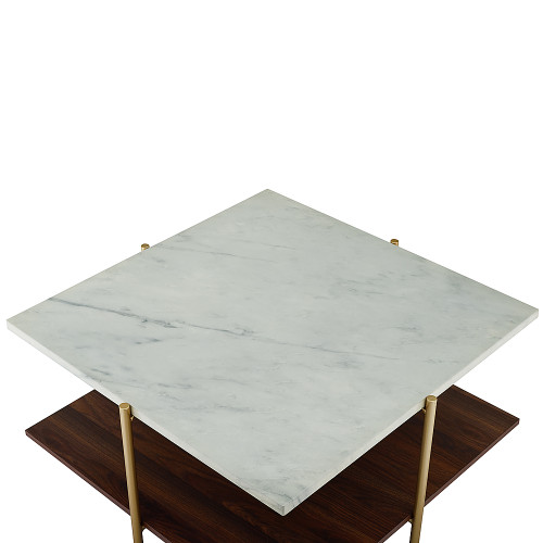 Walker Edison - Modern Square Coffee Table - Faux White Marble/Gold