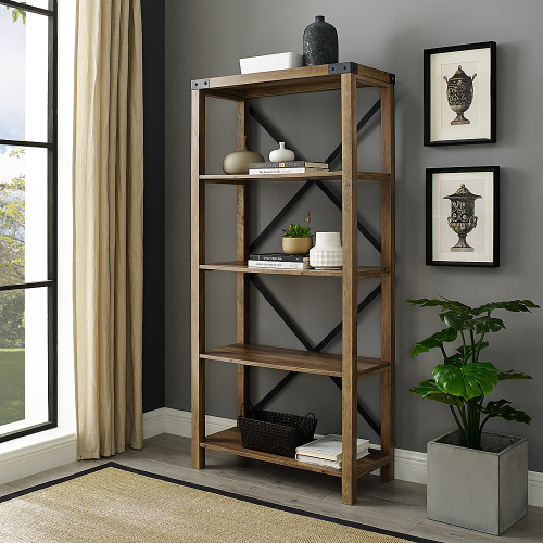 Walker Edison - Farmhouse 4-Shelf Bookcase - Rustic Oak