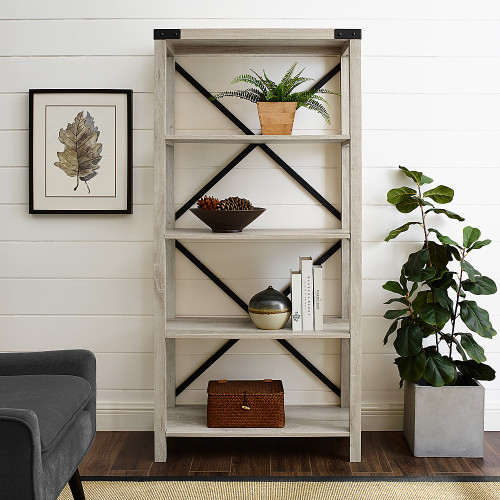 Walker Edison - Farmhouse 4-Shelf Bookcase - White Oak