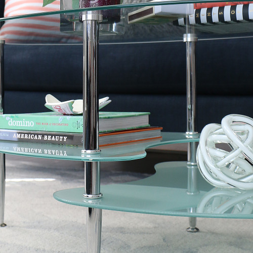 Walker Edison - Wave Modern Metal and Glass Coffee Table - Clear