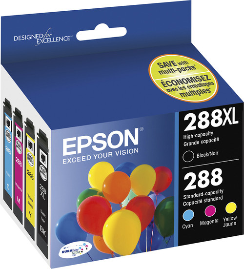 Epson - 288/288XL 4-Pack Ink Cartridges - High Capacity Black and Standard Capacity Cyan/Magenta/Yellow - Cyan/Magenta/Yellow/Black