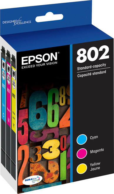 Epson - 802 Standard Capacity - Cyan/Magenta/Yellow Ink Cartridges - Cyan/Magenta/Yellow