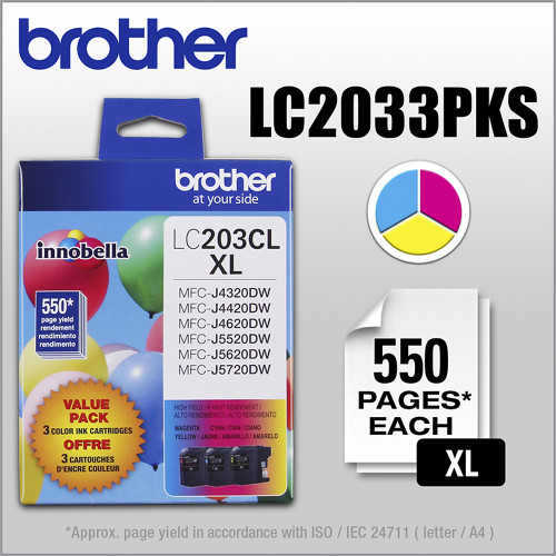 Brother - LC2033PKS XL High-Yield 3-Pack Ink Cartridges - Cyan/Magenta/Yellow - Cyan/Magenta/Yellow