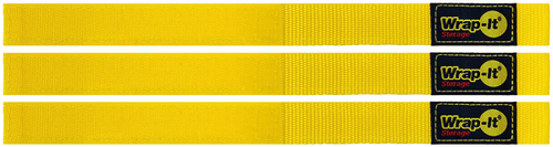 Wrap-It Storage Quick-Straps - 12-inch (3-Pack) Yellow - Weatherproof Hook and Loop Strap - Yellow