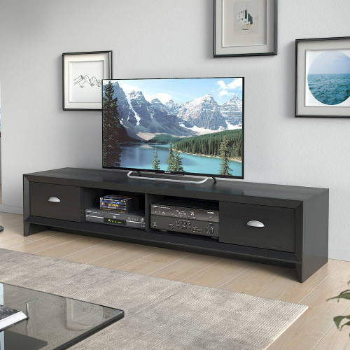 CorLiving - Lakewood Collection TV Cabinet for Most Flat-Panel TVs Up to 80" - Black Wood Grain