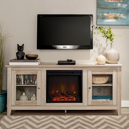Walker Edison - Fireplace TV Console for Most TVs Up to 60" - White Oak