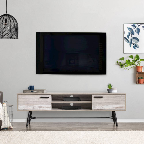 CorLiving - TV Cabinet for Most TVs Up to 80" - Distressed Light Gray/White Duotone