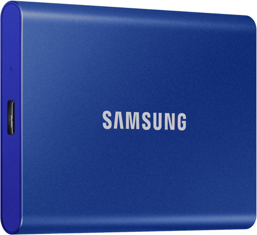Samsung - Geek Squad Certified Refurbished T7 500GB External USB 3.2 Gen 2 Portable Solid State Drive with Hardware Encryption - Indigo Blue