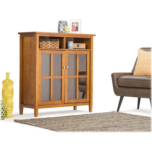 Simpli Home - Warm Shaker Rustic Solid Wood Medium Media Storage Cabinet - Light Golden Brown