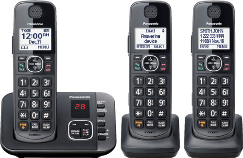 Panasonic - KX-TGE633M DECT 6.0 Expandable Cordless Phone System with Digital Answering System - Metallic Black