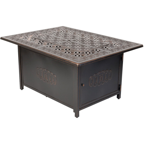 Fire Sense - Dynasty Rectangular Aluminum LPG Fire Pit - Antique Bronze