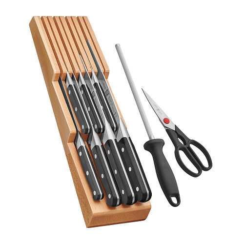 ZWILLING Pro 10-pc Knife Block Set with In-Drawer Knife Tray - Stainless Steel